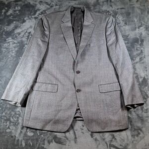 Ralph Lauren Silk Wool 2 Button Blazer 46L Blue Gray Herringbone Stripe Pattern